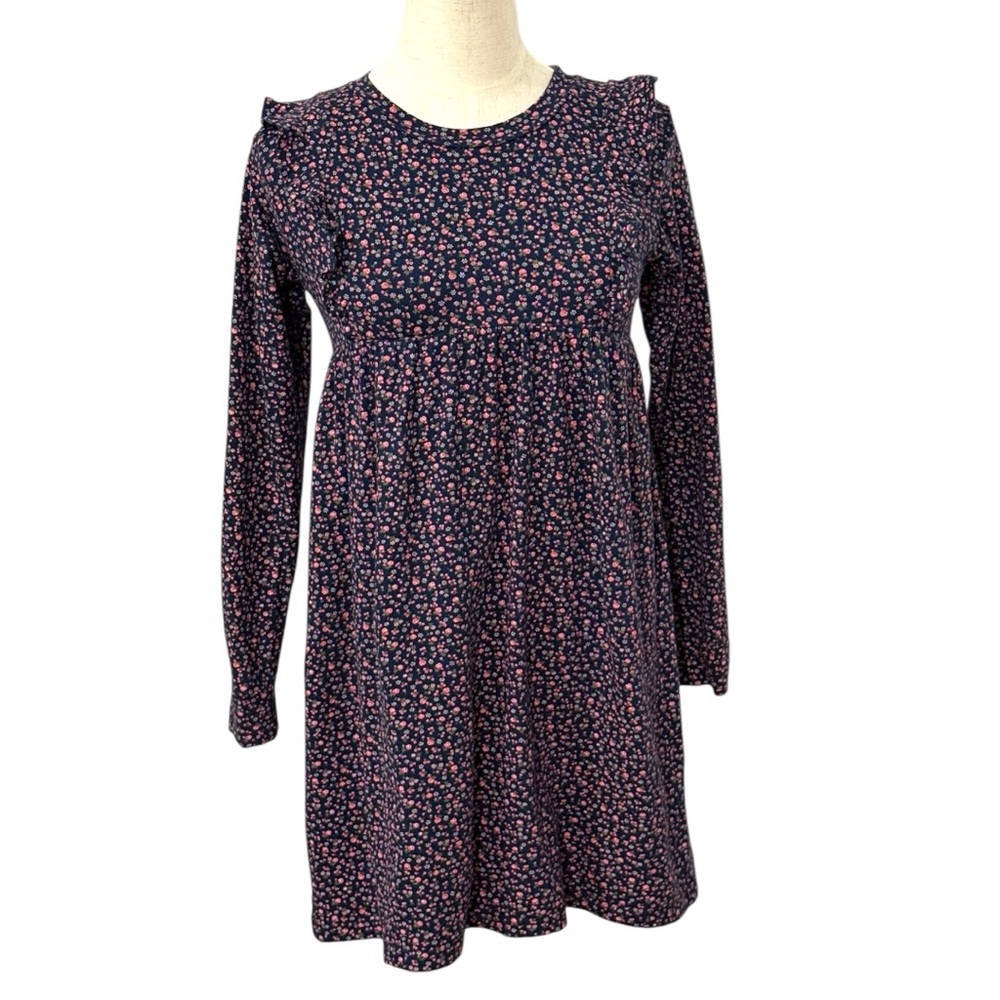 Eyelet & Ivy Girls Navy Floral Ruffle Long Sleeve Dress Size 14 Cotton Lycra
